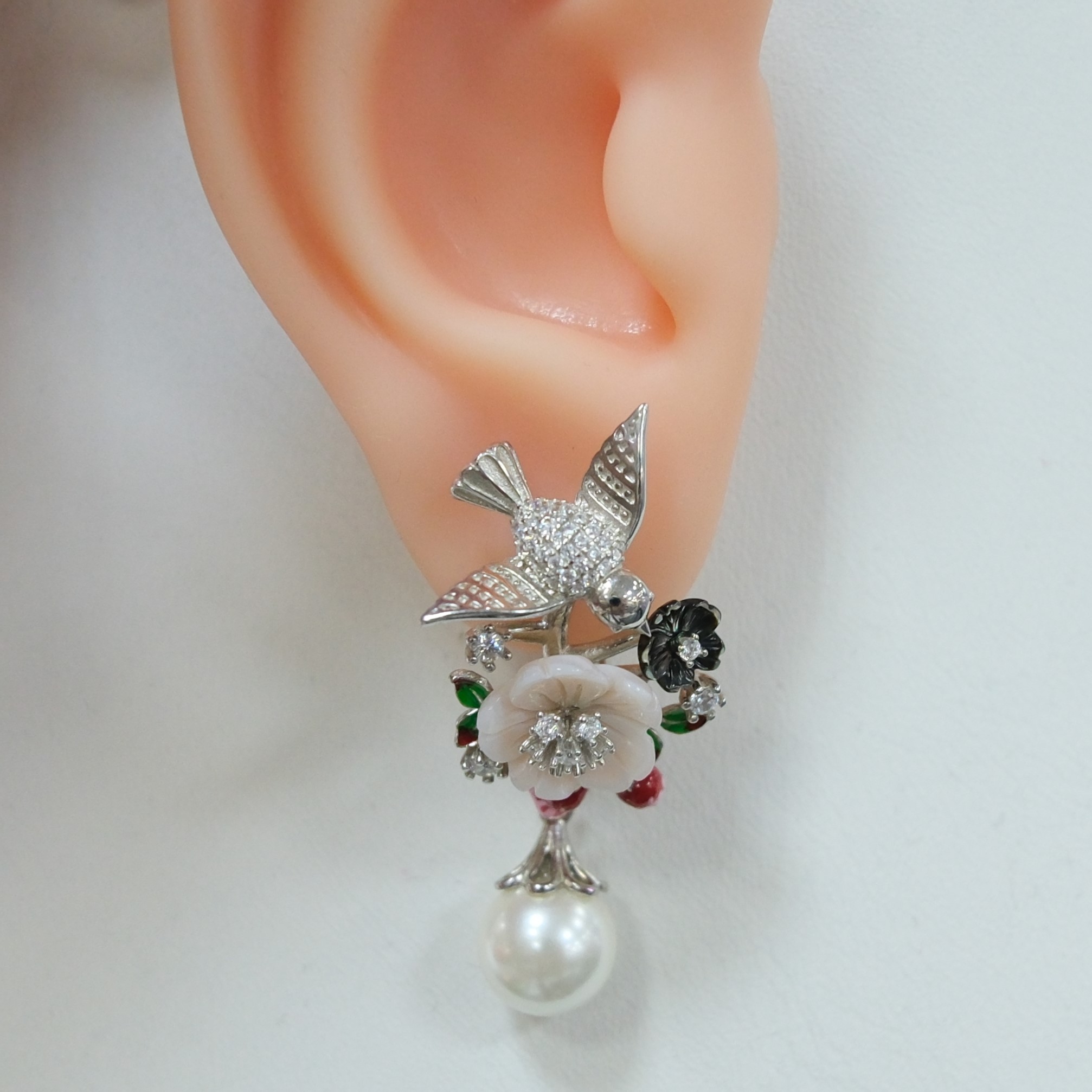 Серебряные серьги с перламутром "Птички"